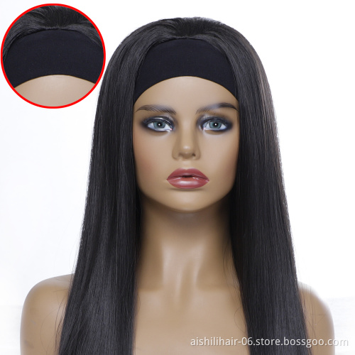 Wholesale headband wigs  heat resistant black long straight wig 22inch headband wigs synthetic hair for women